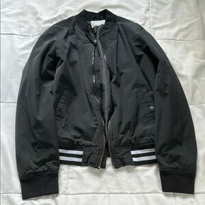 Sleek Black Bomber Jacket with Varsity Style